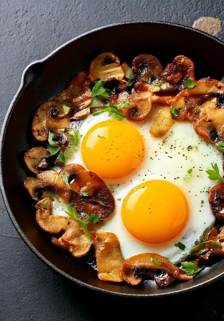 Immagine Uova in padella con funghi